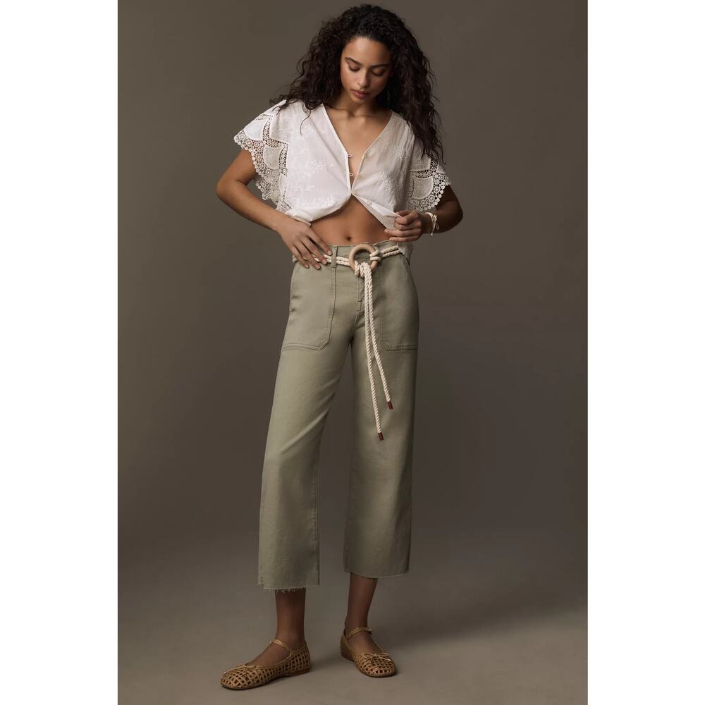 NWT-Anthropologie Modern American‎ Farrah High Rise Crop Wide Leg Jeans Moss S26